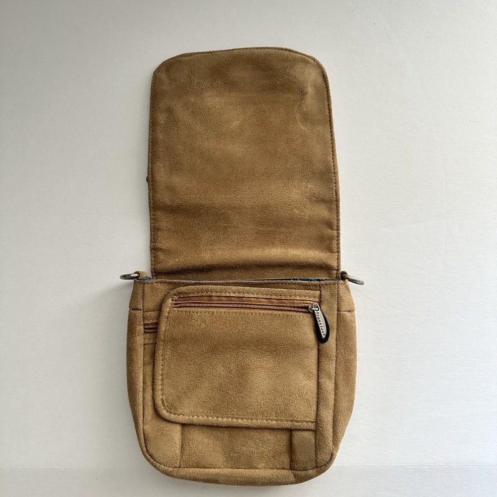 Travelon Unisex Anti-theft Crossbody Bag Beige Faux Suede Pockets - Picture 6 of 12